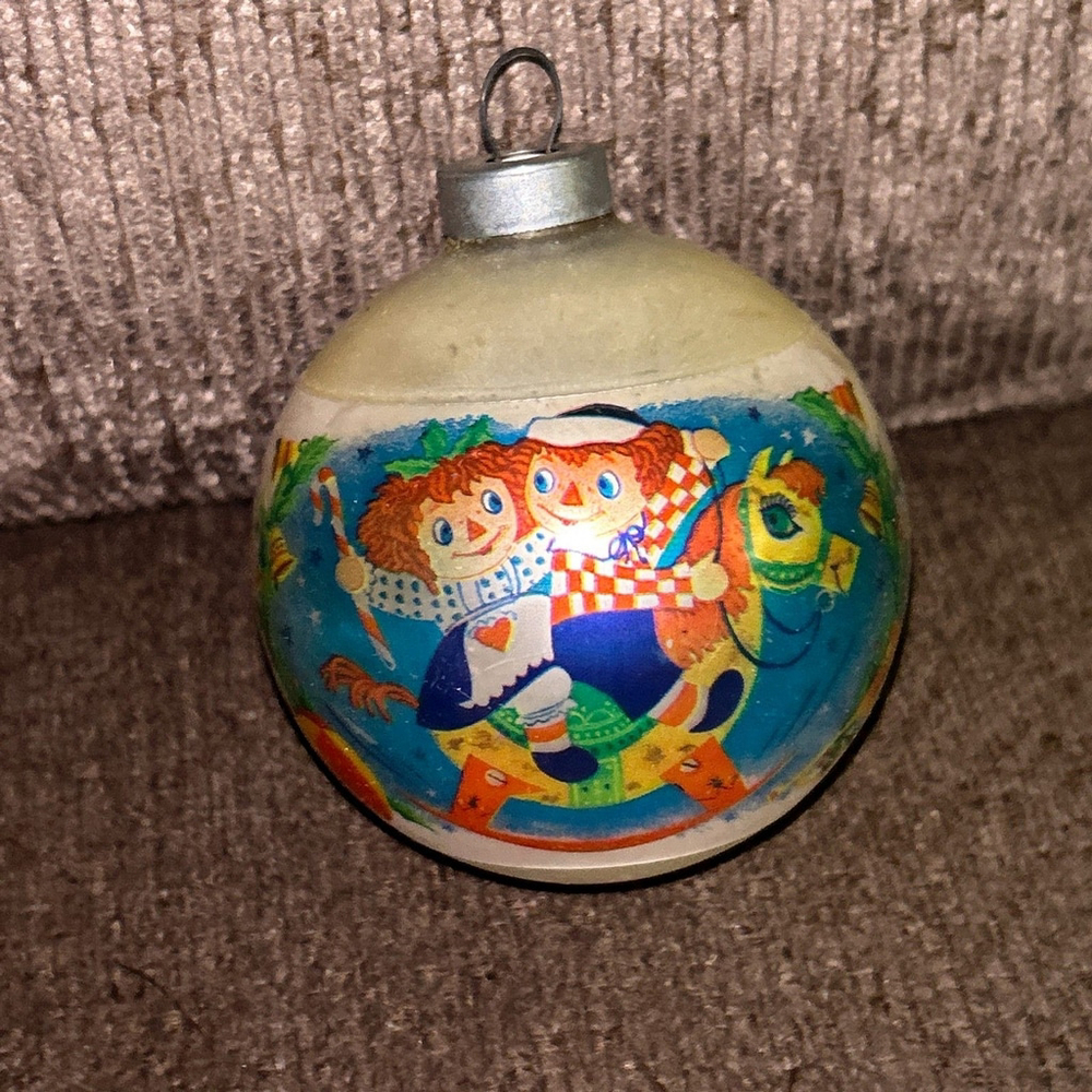 Vintage Raggedy Ann and Andy Glass Christmas Ornament - Picture 2 of 2